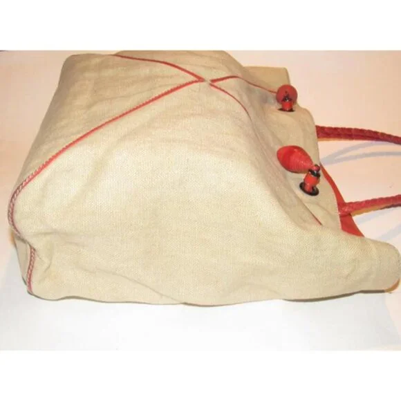 Bottega Veneta Beige BOHO Canvas Fabric With Red Braided Leather